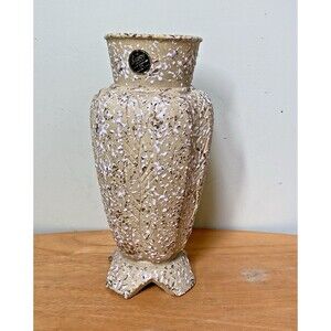 Vtg Savoy China Mid-Century Modern Yellow White 12" Vase 24 Karat Gold Splatter